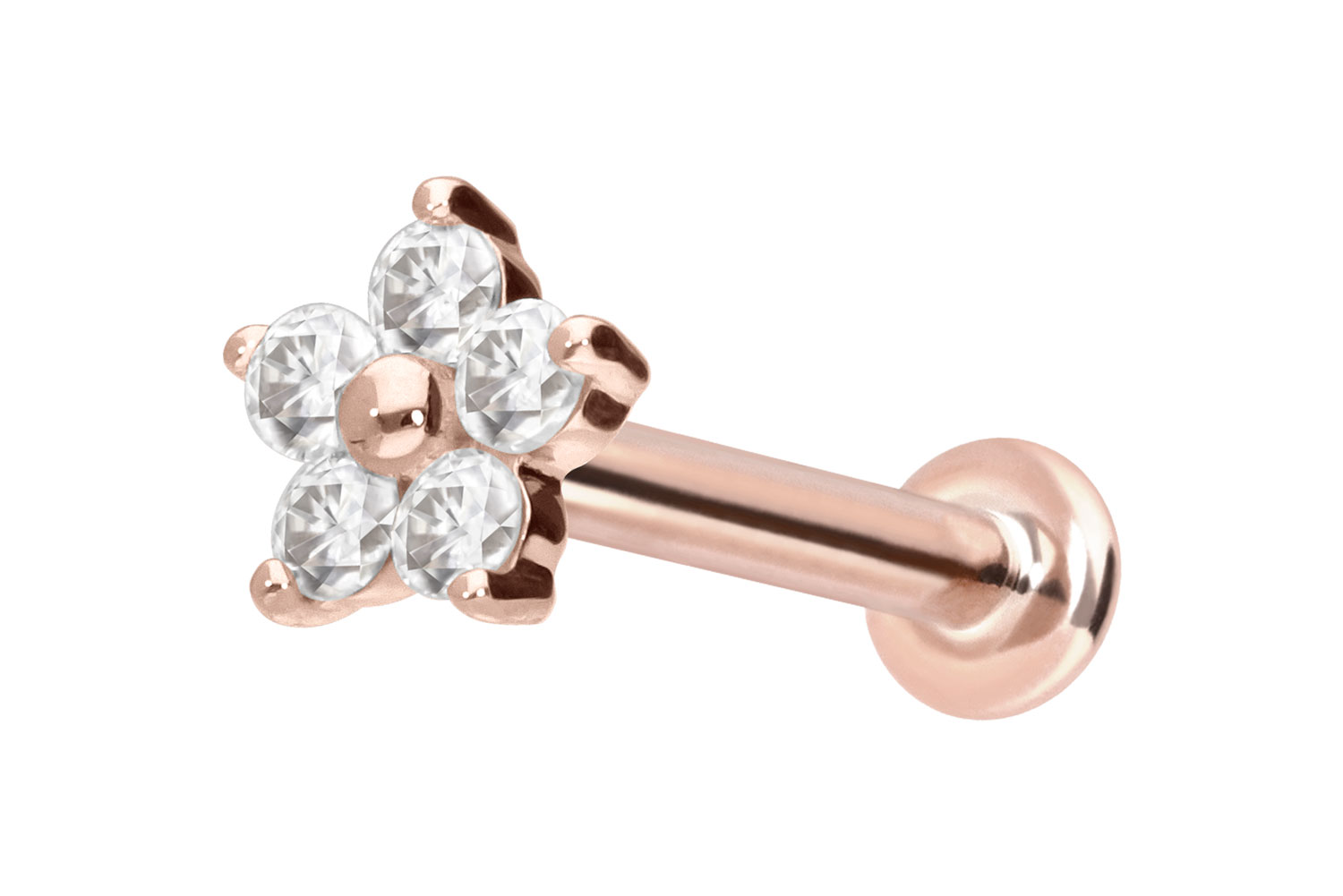 14 Karat Gold Labret Piercing mit Innengewinde MOISSANIT-BLUME